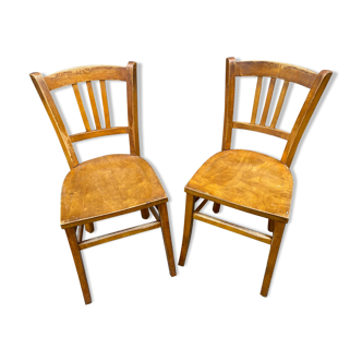 Pair of bistro chairs 1950 Brasserie Bois curved