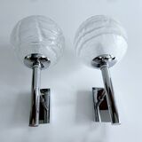 Pair of Murano Glass Chrome Wall Lights