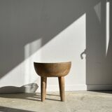Quadripod chair with round seat and small back in natural monoxyl mango wood