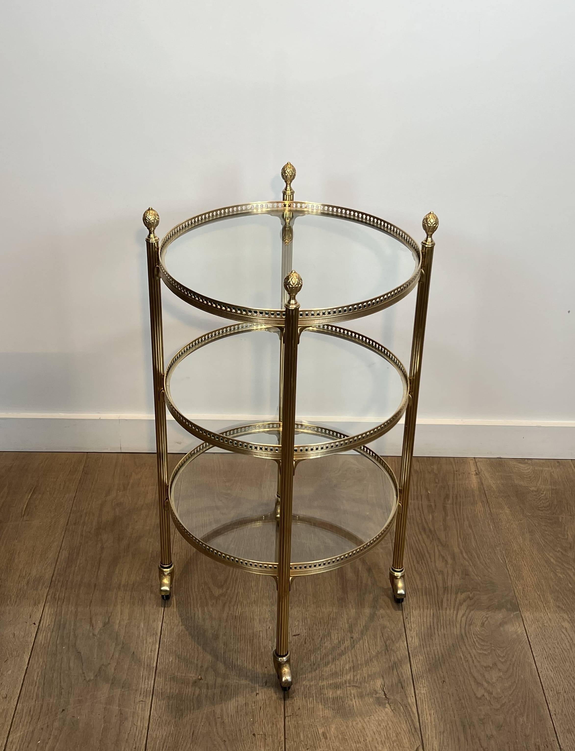 Round Rolling Table with Three Brass Trays, Attributed to the Jans House