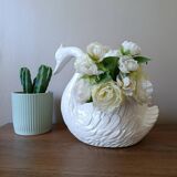 vintage white ceramic swan cache-pot / animal-shaped empty pocket