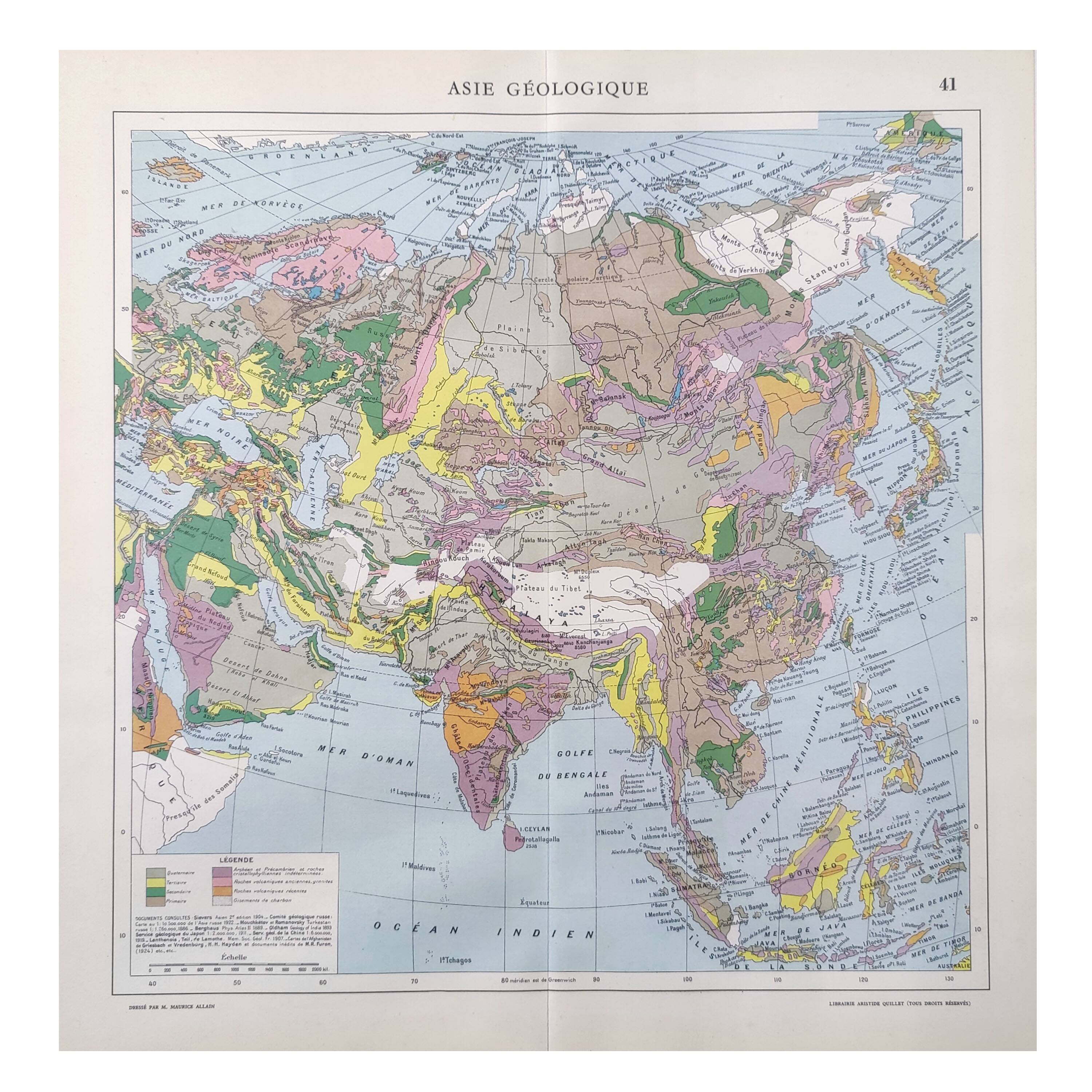 Vintage map Asia China USSR India Japan 43x43cm from 1950