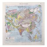 Carte vintage Asie Chine Urss Inde Japon 43x43cm de 1950