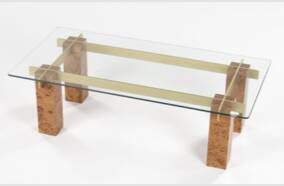 Coffee table with burl wood base
