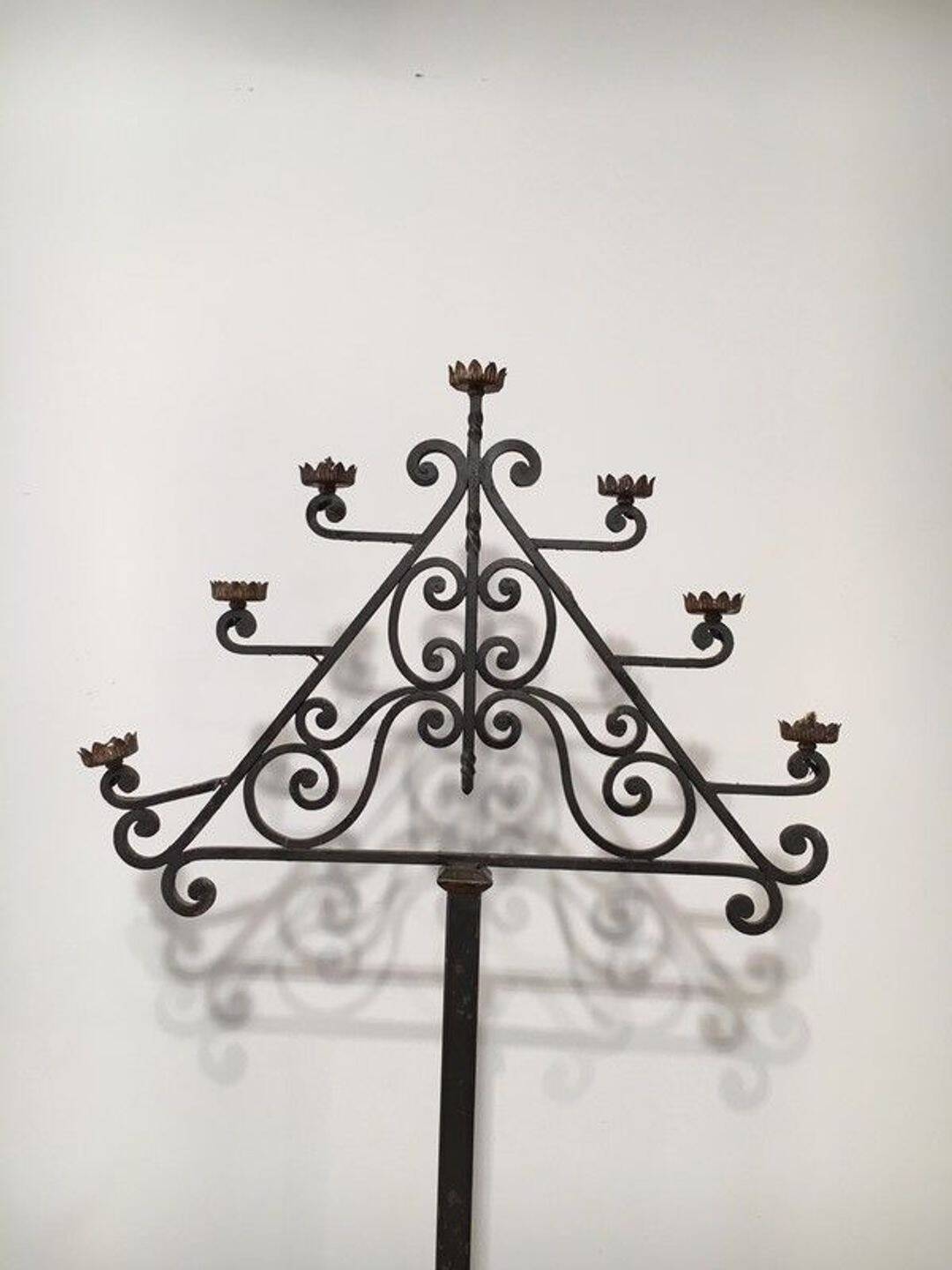 Seven-Arm Wrought Iron Floor Lamp, Art Deco, French Work,