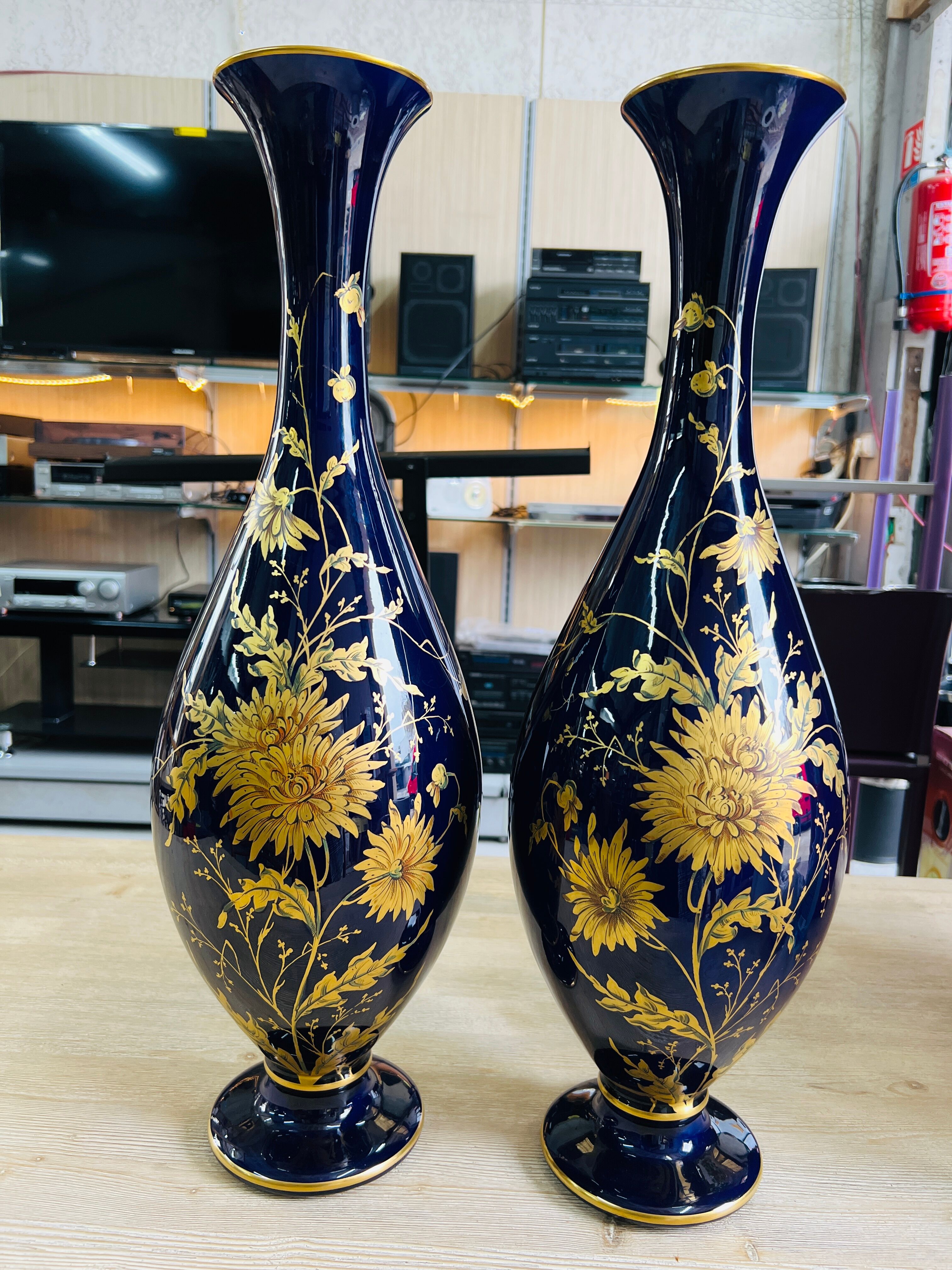 Pair of cobalt blue porcelain vases