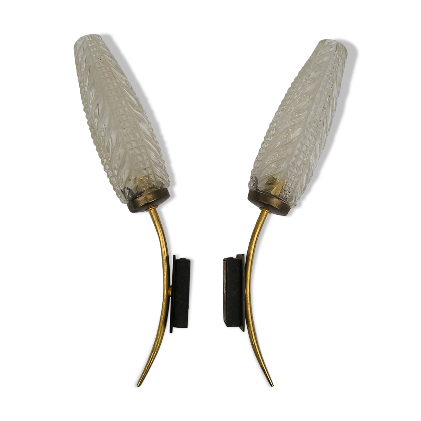 Paire d'appliques vintage verre et métal doré des années 70