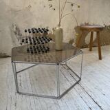 Hexagonal glass and chrome coffee table