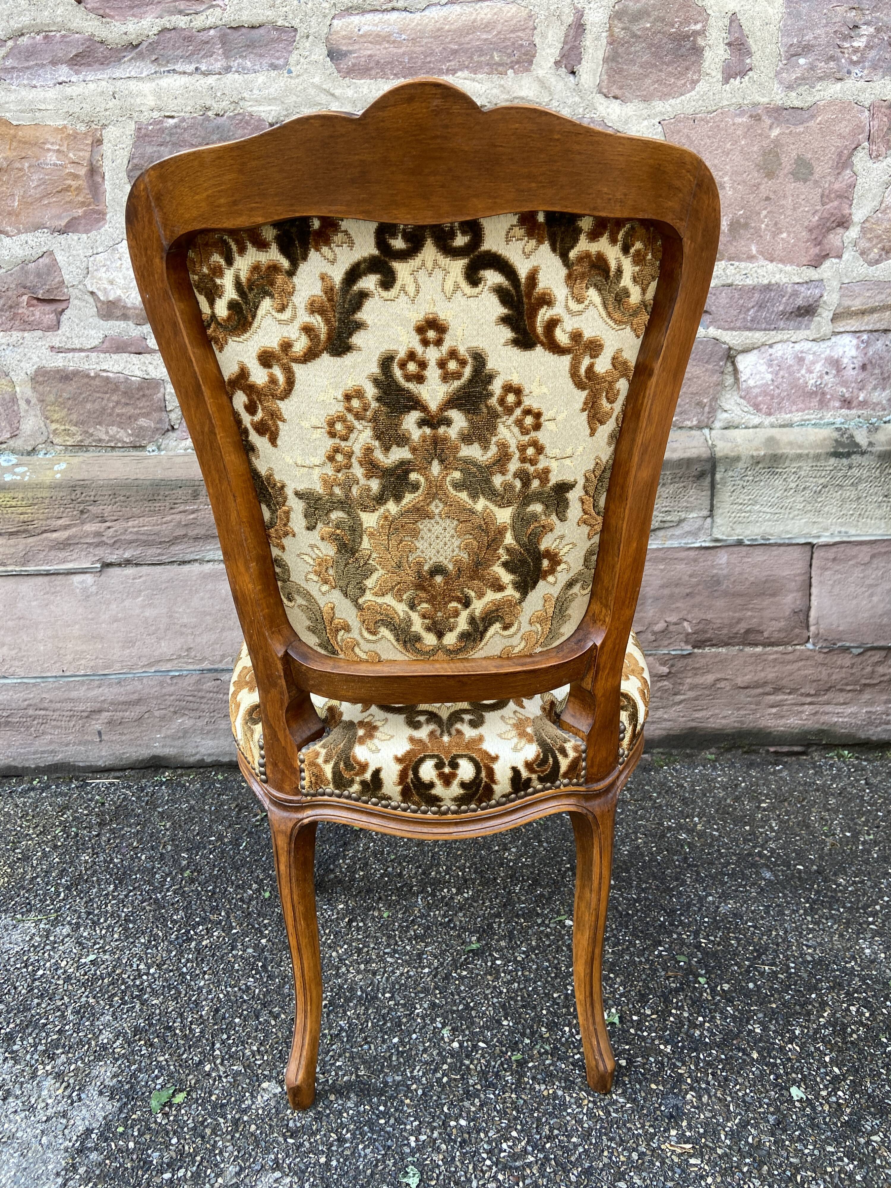 Set of 6 vintage Louis XV style French chairs, velvet upholstered, 1950s