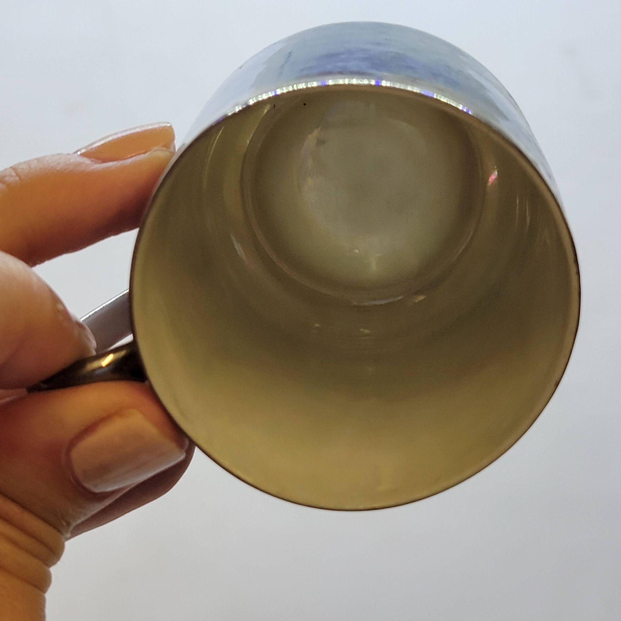 Art deco coffee service in fine iridescent blue porcelain, metal and wood