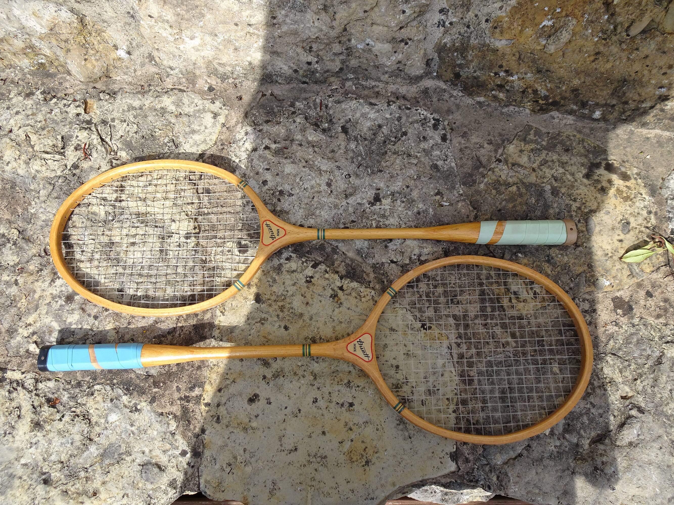 Set of two old wooden badminton rackets duet MWK