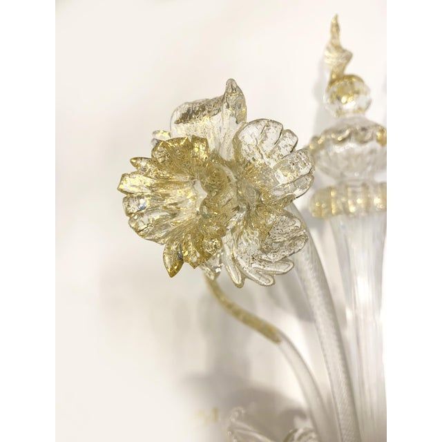 Contemporary Floral Transparent-Gold "Ca' Rezzonico" Murano Glass Wall Sconce