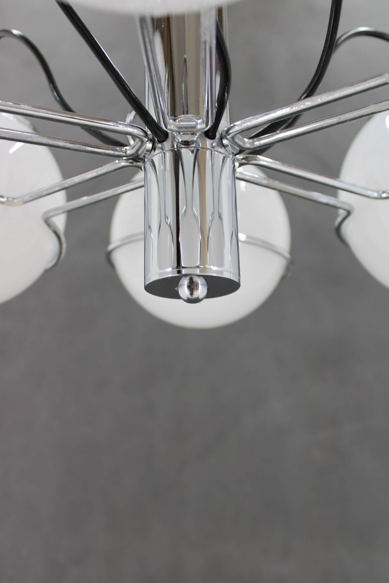 1970s Targetti Sankey Italian Chrome and Opaline Glass Chandelier