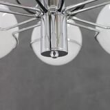1970s Targetti Sankey Italian Chrome and Opaline Glass Chandelier