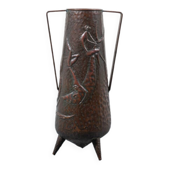 Vase/pot en cuivre italien unique du milieu du siècle des années 1950