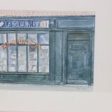 Watercolor 'The Bookstore' by Jean Desse, 1991