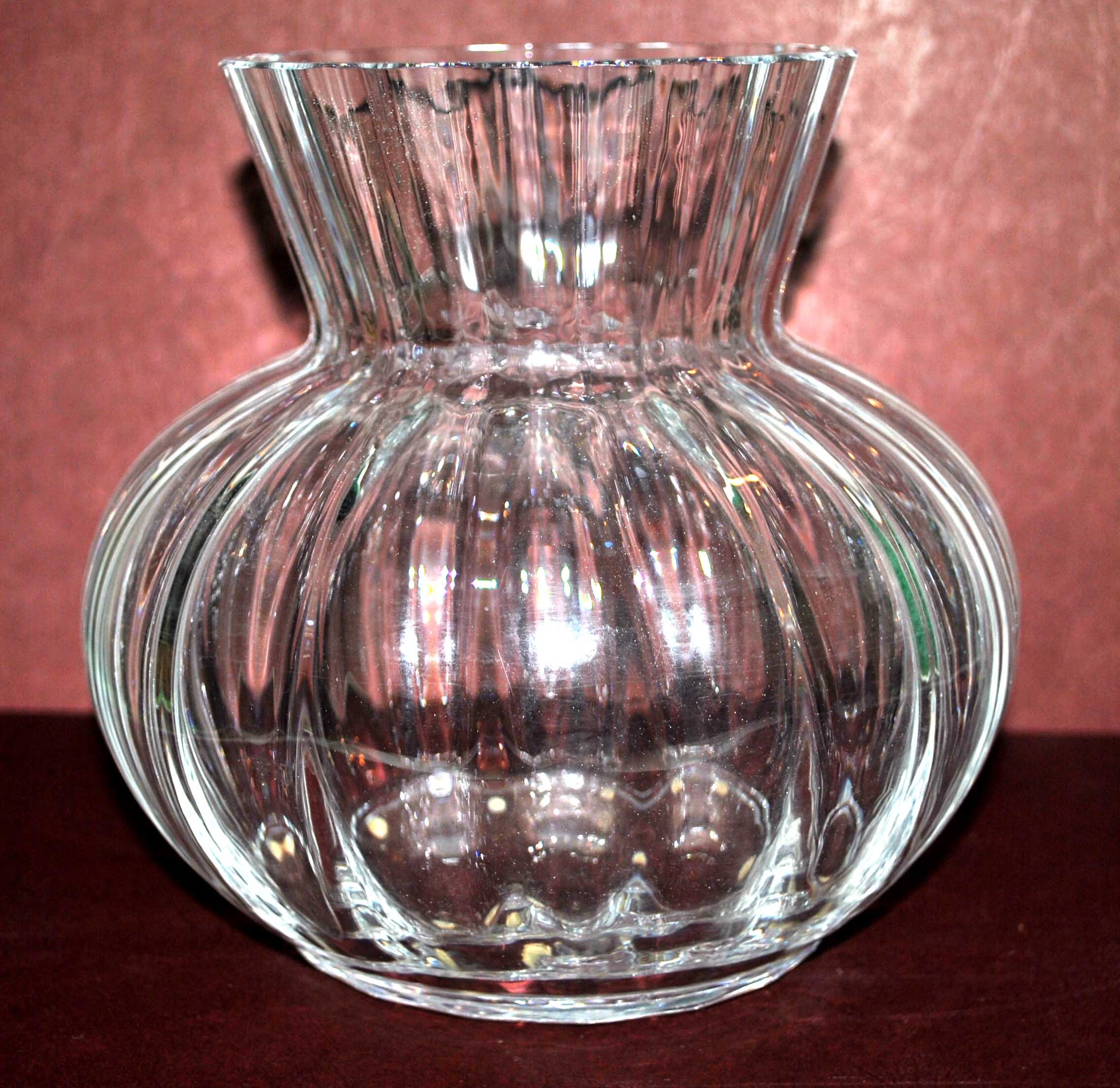Daum acadie vase in venetian ribbed cast crystal signed daum nancy