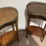 Pair of Louis XVI style kidney bedside tables with brass gallery, 20th century