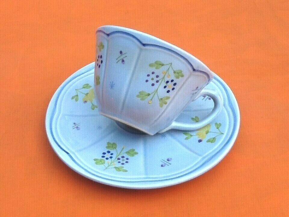 Cup / saucer for lunch hand-painted floral decoration france stamp lc
