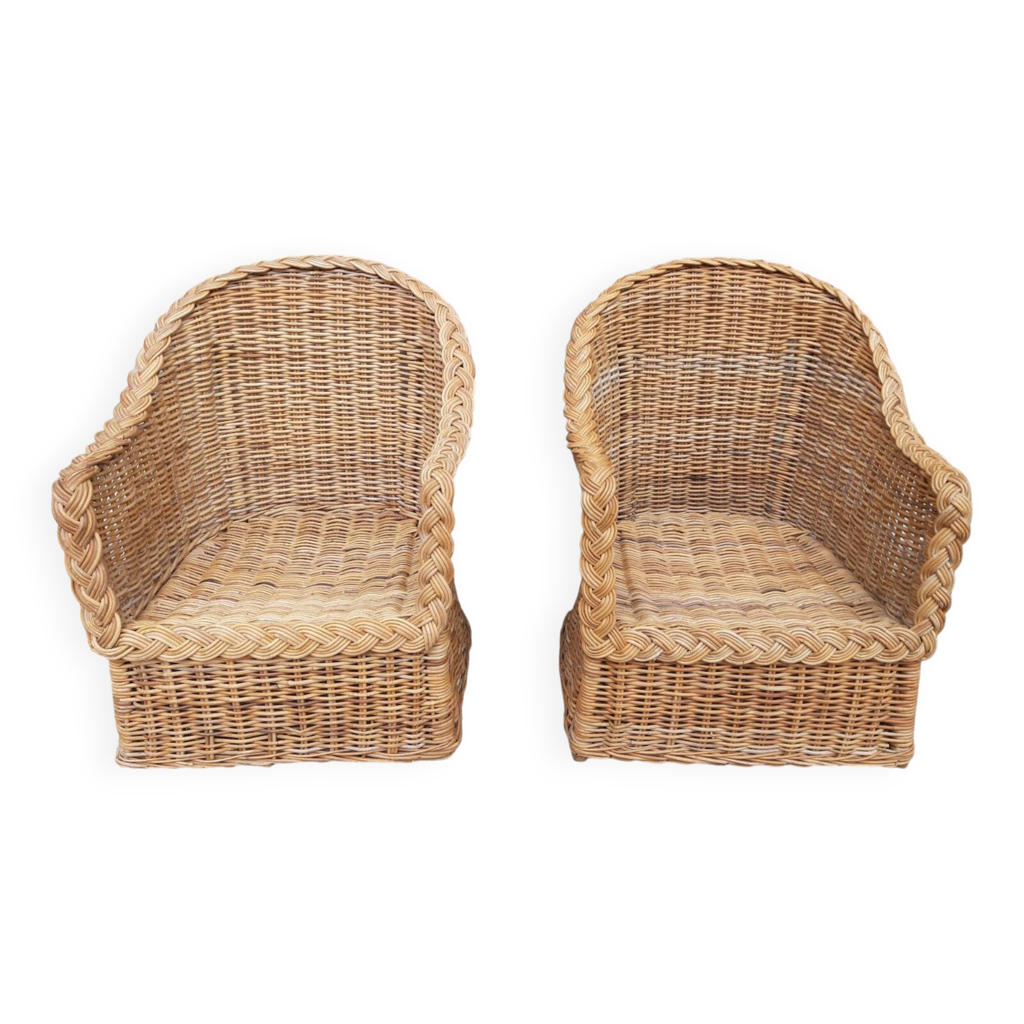 Pair of wicker and rattan armchairs.