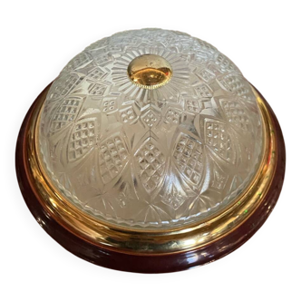 Antique Ceiling Light Sconce Molded Glass + Metal Frame 70s Vintage #B846