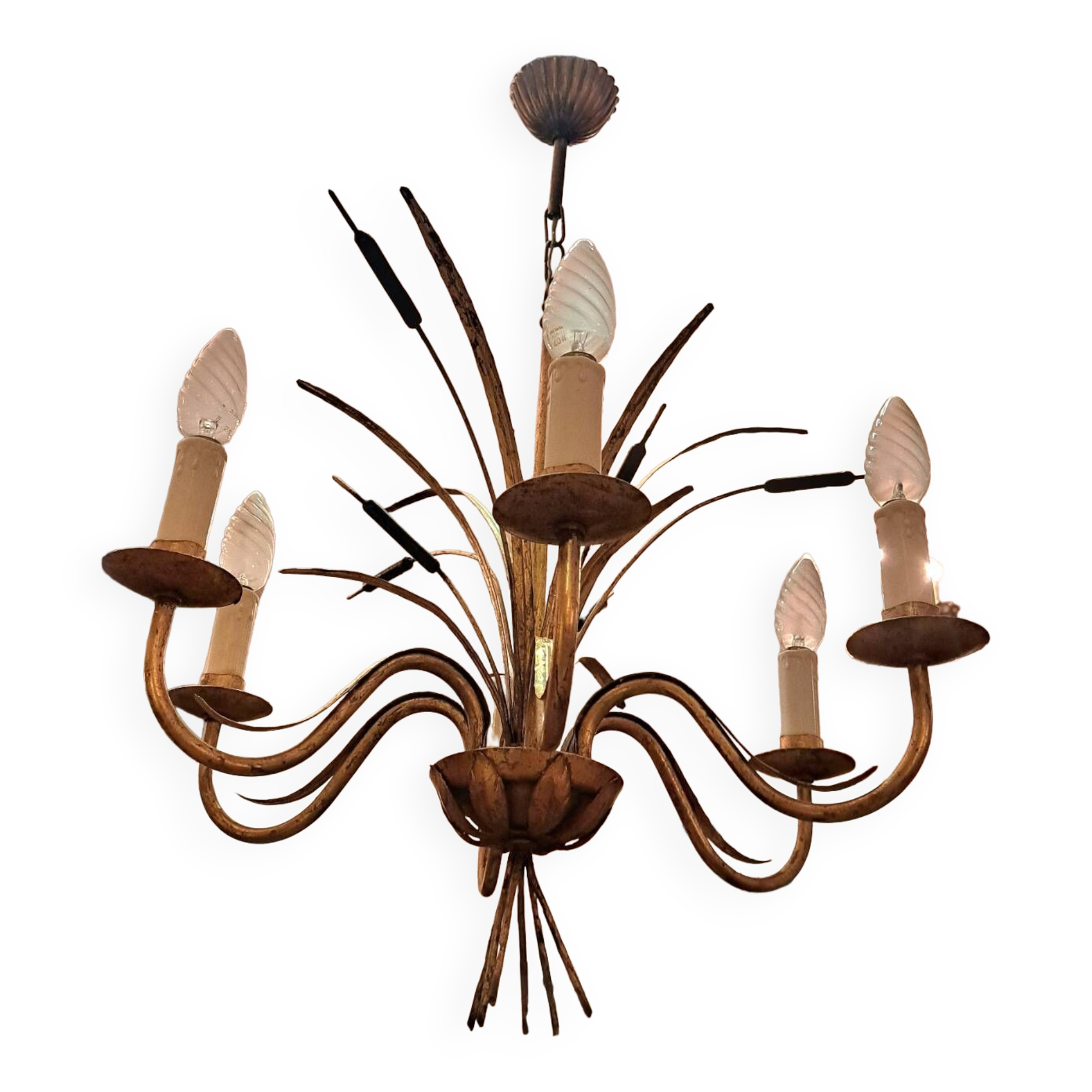 Gold metal reed chandelier