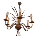 Gold metal reed chandelier