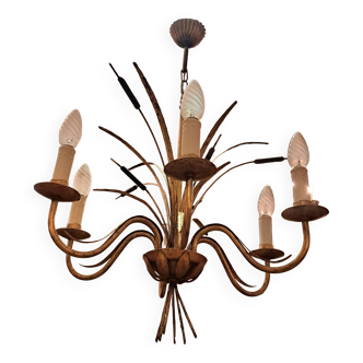 Reed chandelier in gold metal