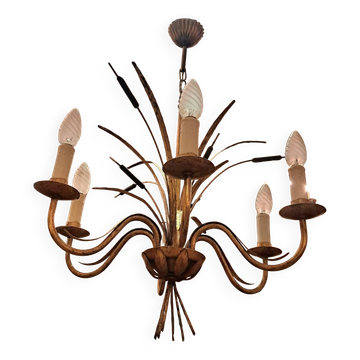 Gold metal reed chandelier