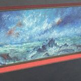 Tableau gouache Marine à la mer par tempête signée Schmitt
