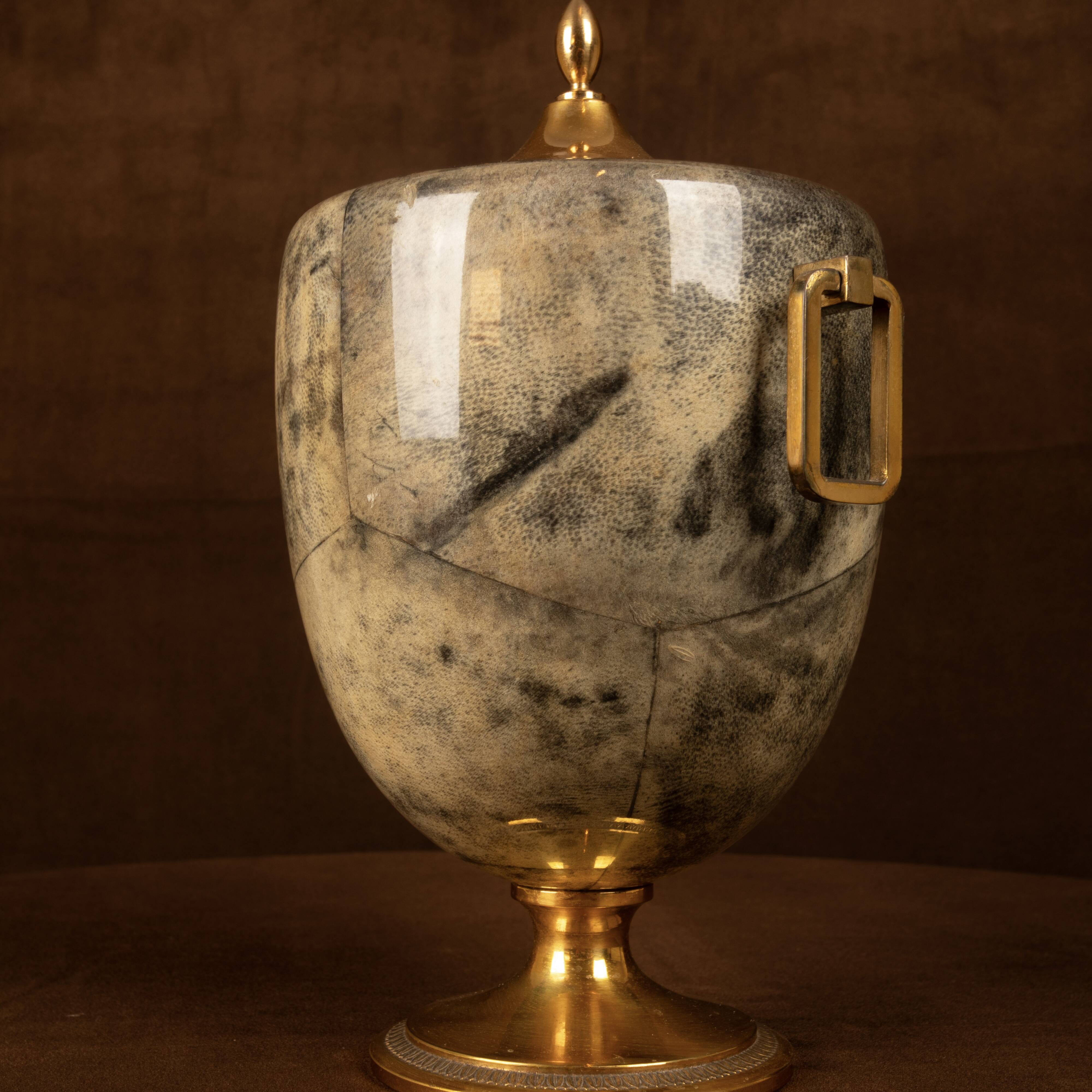 Macabo Grey Parchment & Brass Thermos Glacette, Cusano Milanino, Italy 1950