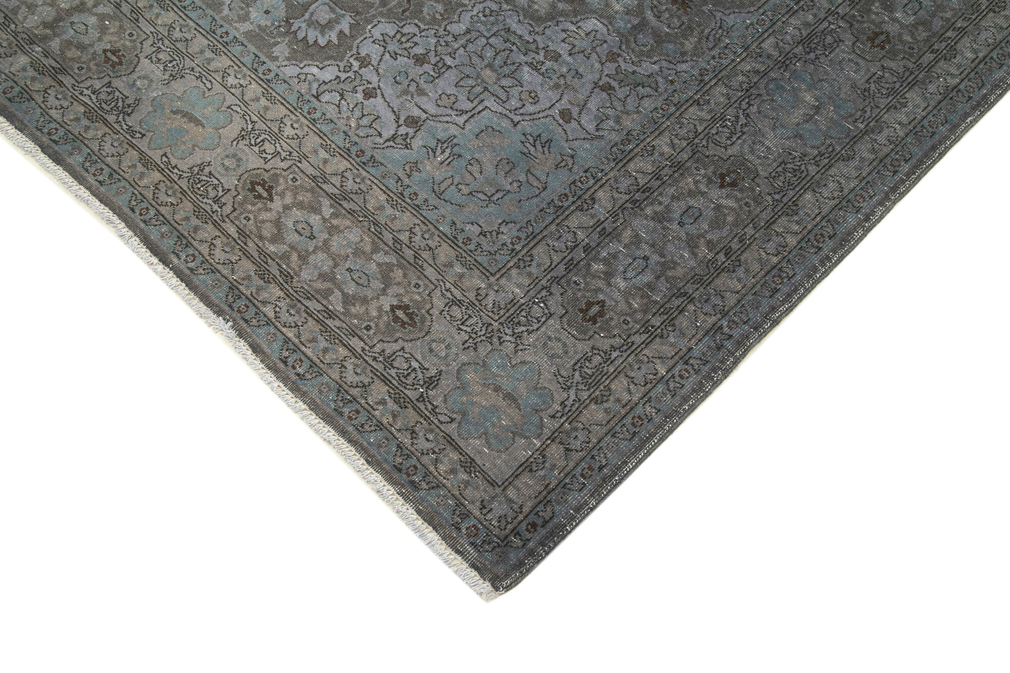 Handwoven oriental overdyed 206 cm x 327 cm grey wool carpet