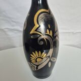 Vase Art Déco en céramique noire et or – Boch Frères Belgique 1930