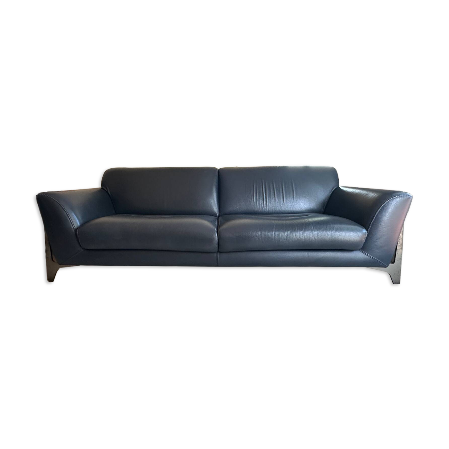 3-seater navy blue leather sofa Ligne Roset model Réflexion