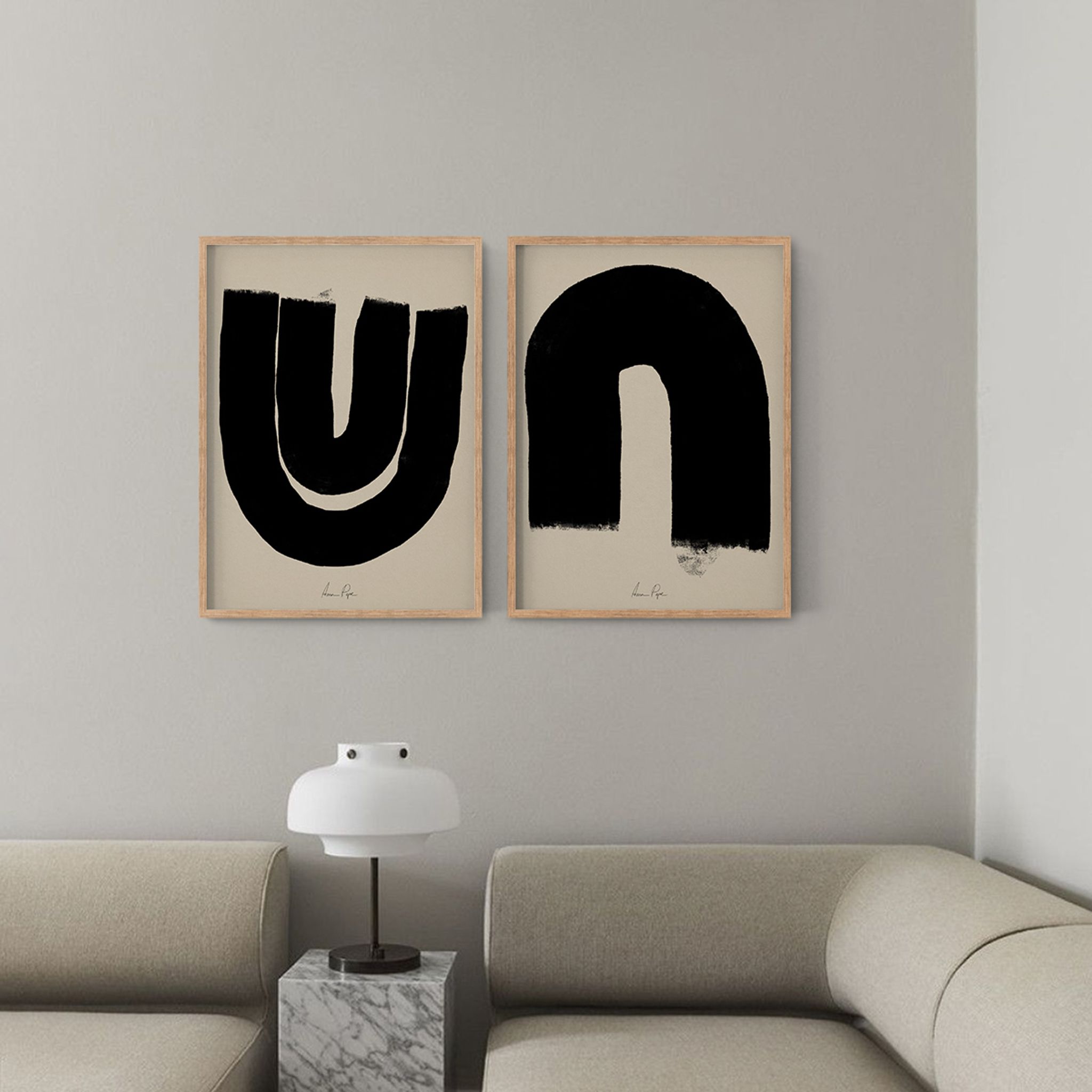 Ensemble encadré de deux impressions giclées abstraites, 50x70