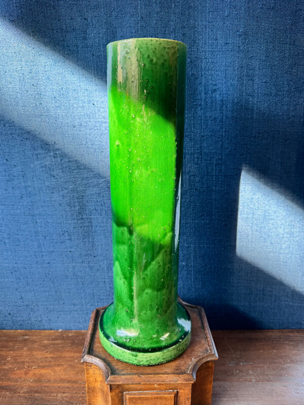 Grand vase Art nouveau en grès émaillé vert craquelé – Col balustre fu
