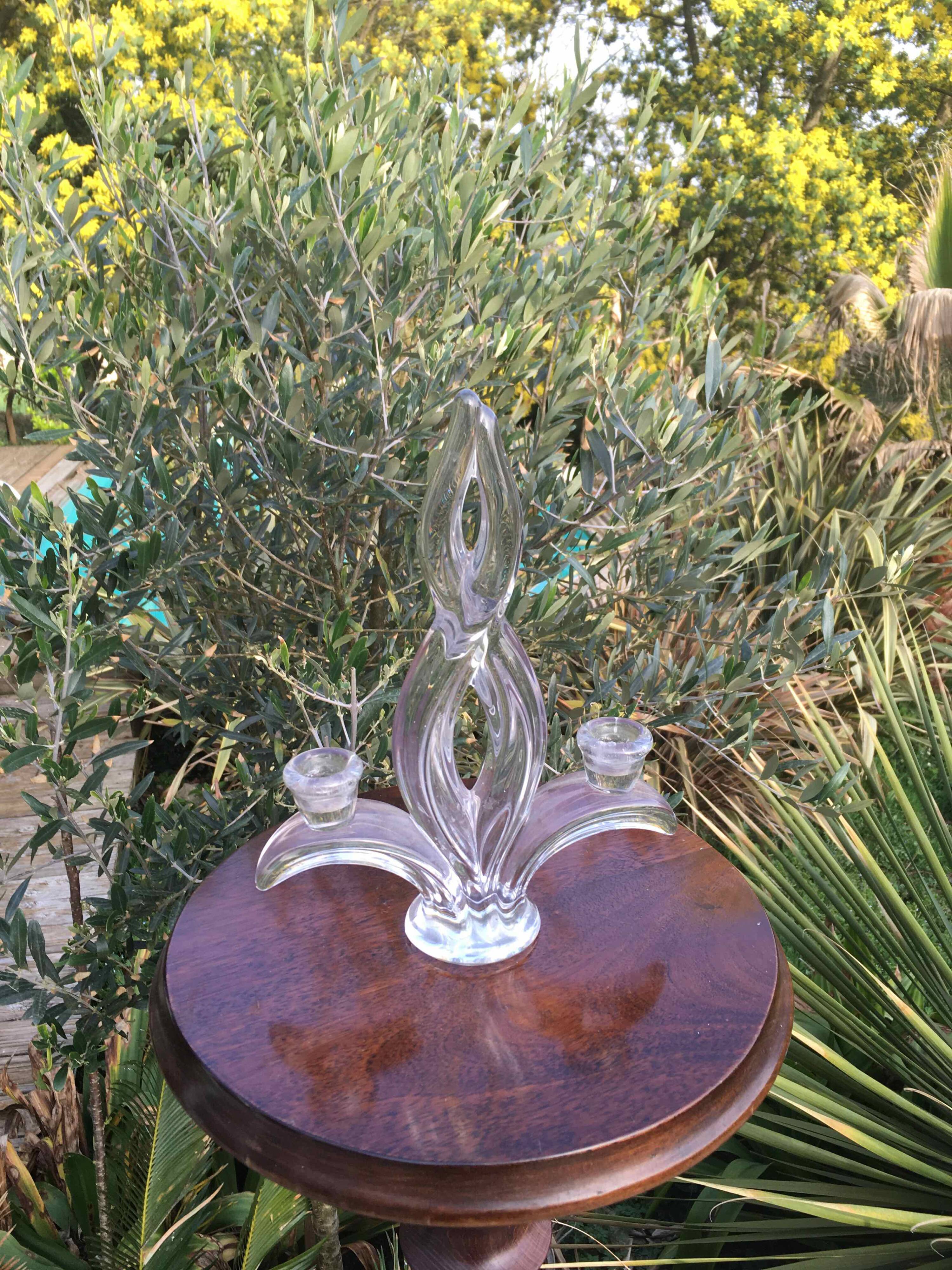 Glass torch candle holder 1950