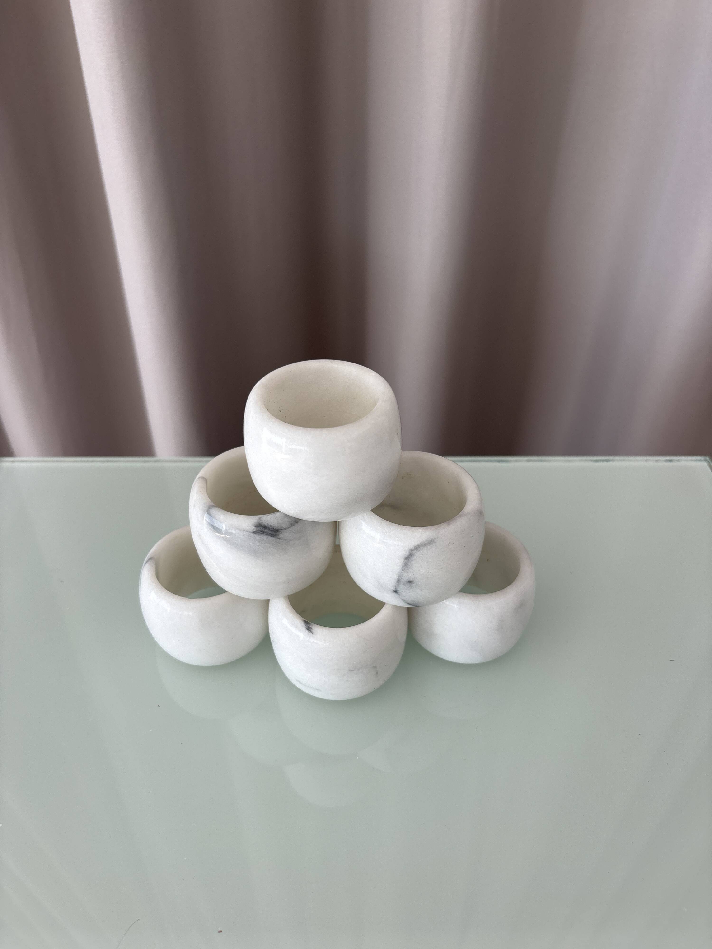 Vintage White Marble Napkin Rings – Set of 6 – Original Box