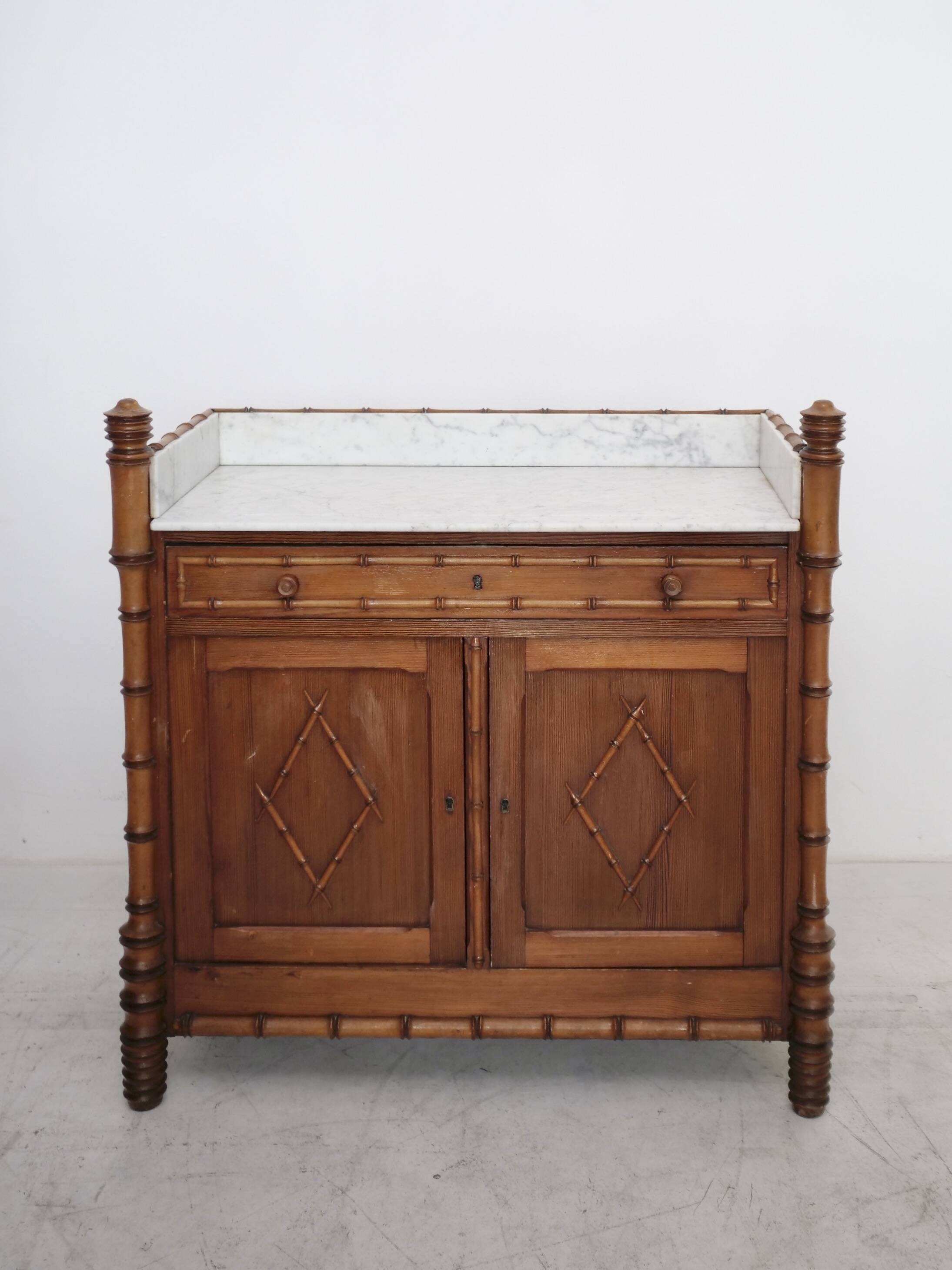 Late 19th century faux bamboo chest of drawers in pine