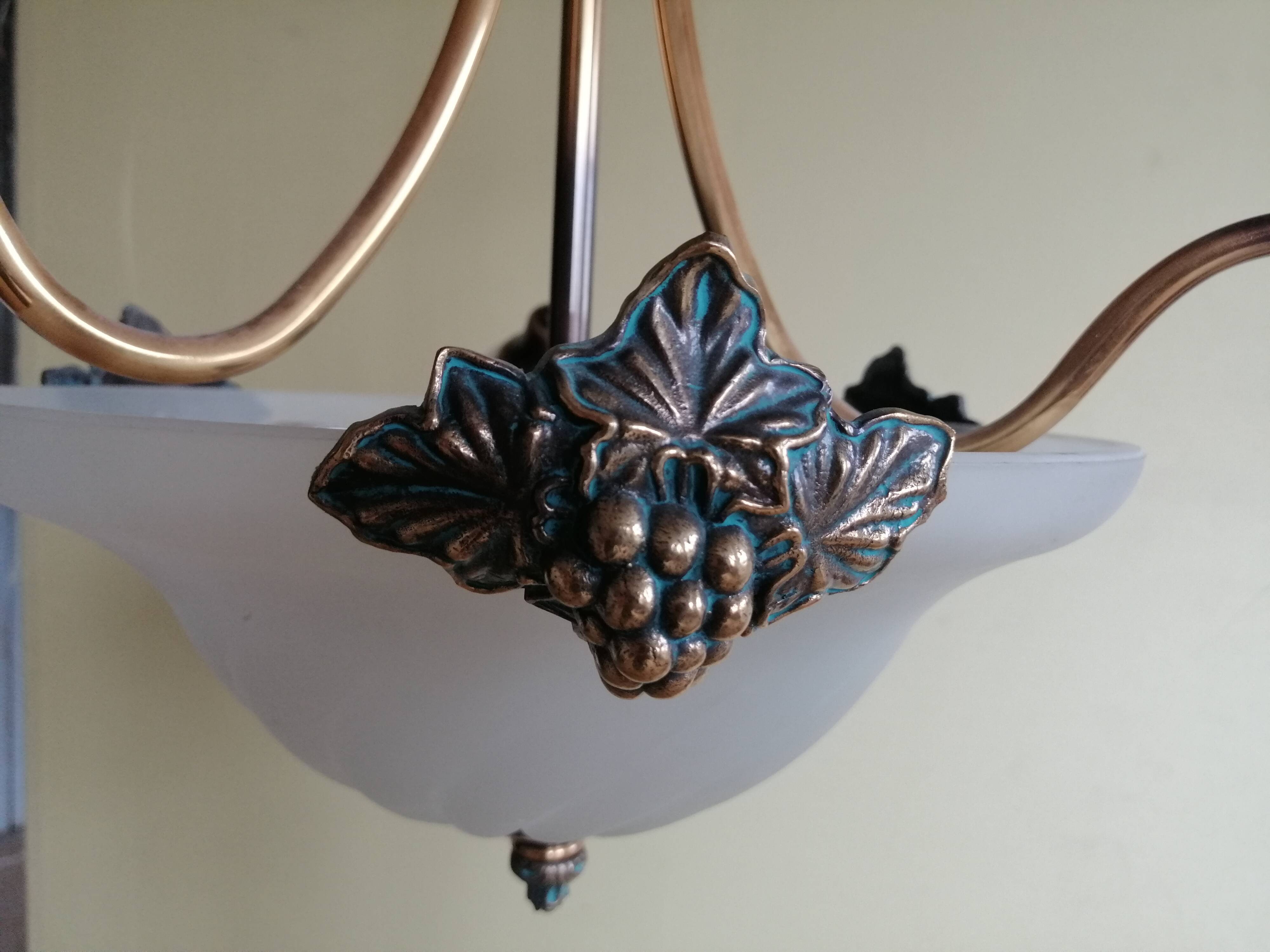 Opaline and brass chandelier