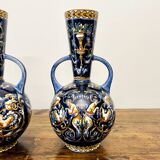 Magnificent Pair of Gien Ceramic Handled Vases, Renaissance Series