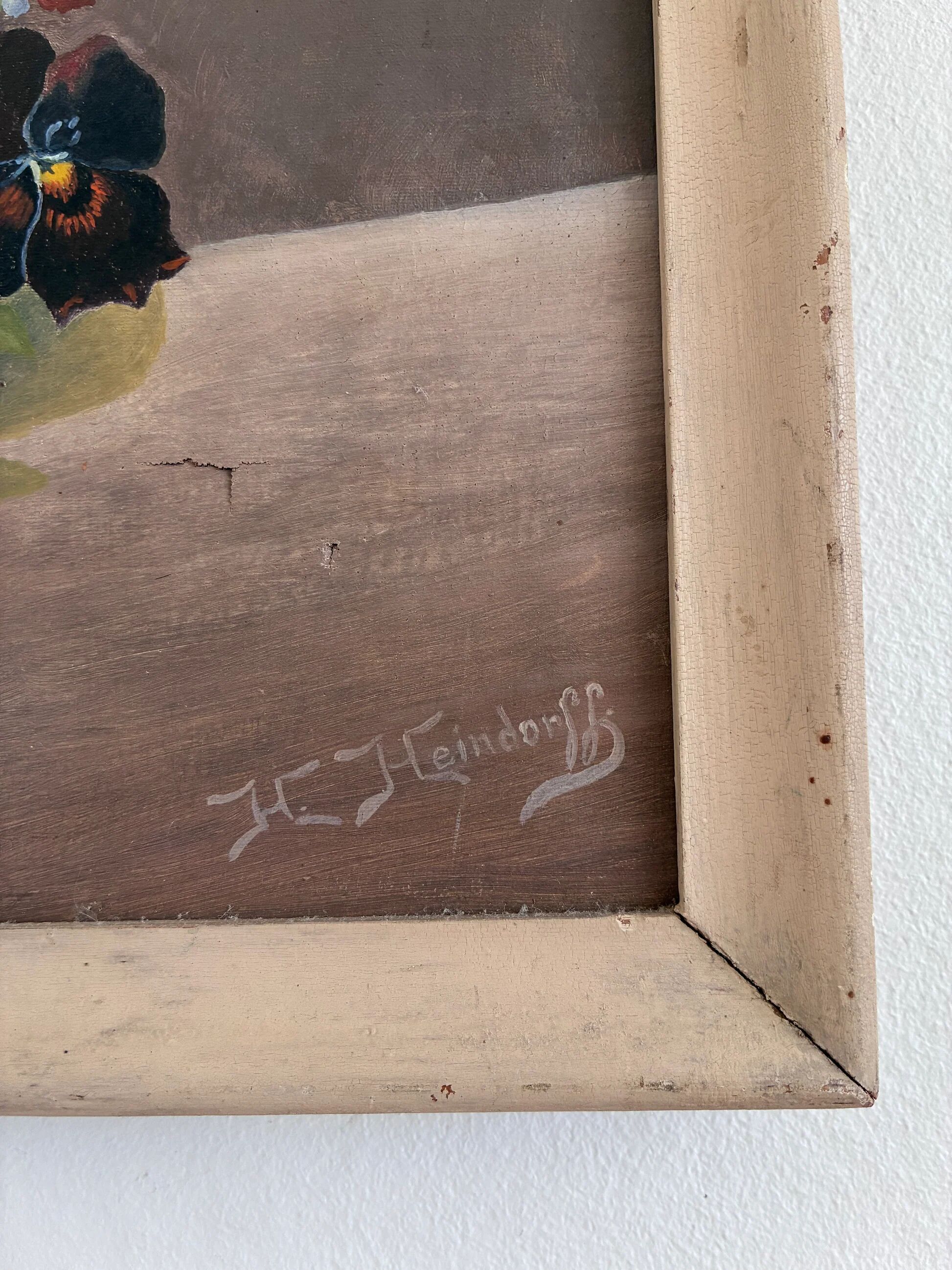 Vintage original flower oil painting, framed floral still life art