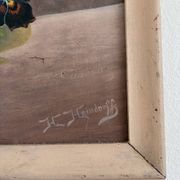 Vintage original flower oil painting, framed floral still life art