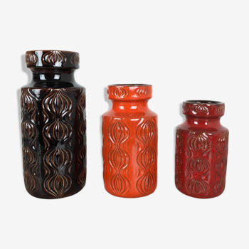 Ensemble de trois vases "oignons" d'époque fabriqués par Scheurich, Allemagne