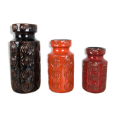 Set of three vintage pottery fat lava 'onion' vases made by Scheurich, Germany
