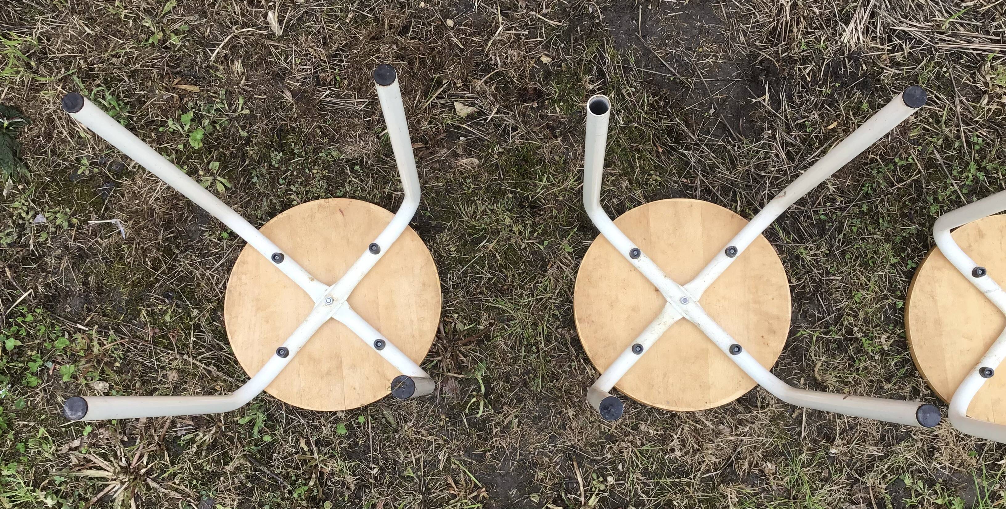 Set of 4 industrial style wood and metal stools