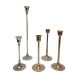 Five gold brass candlesticks and chrome brass vintage scandinavian design