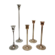 Five gold brass candlesticks and chrome brass vintage scandinavian design