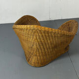 Vintage Shaped Wicker and bamboo Meditation Lotus Chair, 1970s