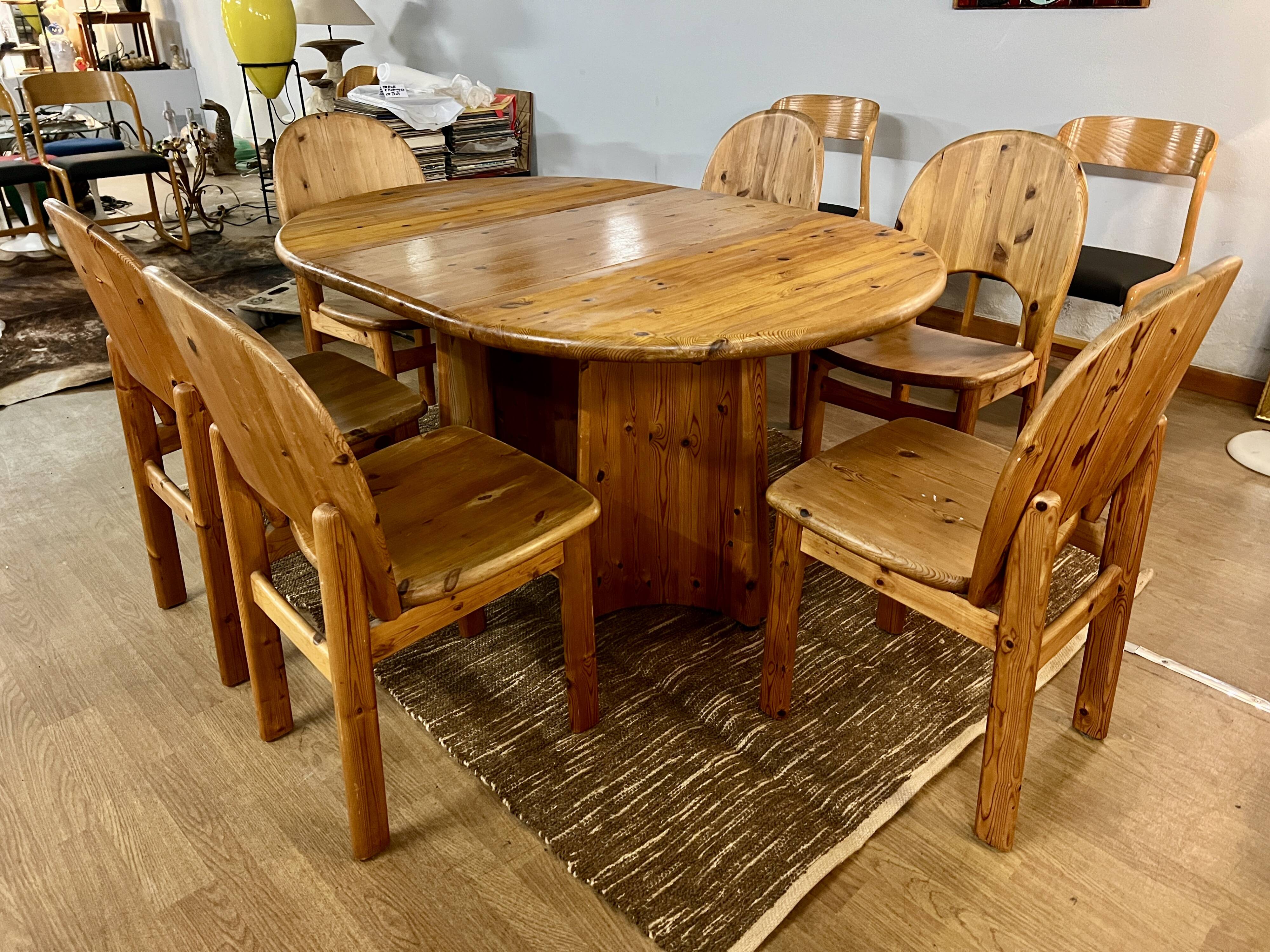 Large Scandinavian pine table - 6 chairs